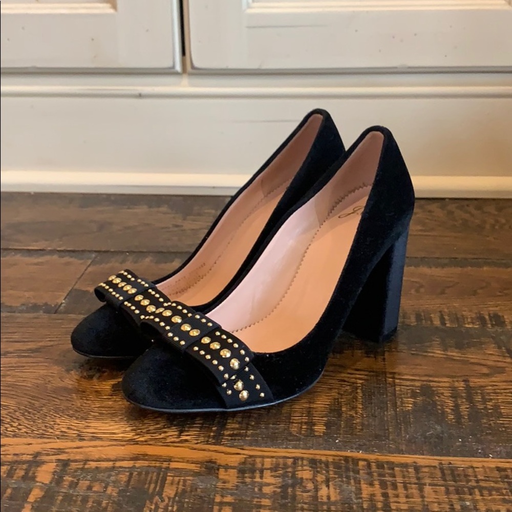 J Crew Black Velvet Pumps with Studded Bows Size 9